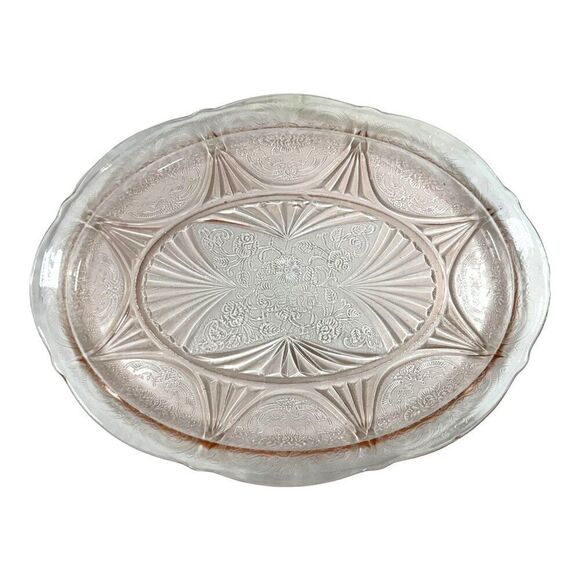 Vintage Pink Royal Lace Depression Glass 13" Oval Platter Depression Plate - Picture 1 of 6